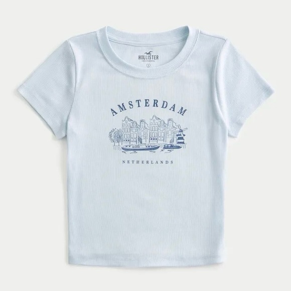 Hollister Amsterdam Light Blue Baby Tee - Picture 1 of 5